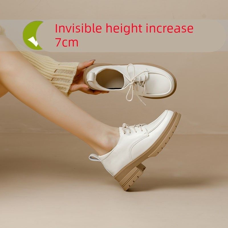 真皮内增高小皮鞋女2025年秋冬新款黑色加绒系带英伦风百搭乐福鞋,淘宝优惠券,粉丝福利购,淘宝优惠卷