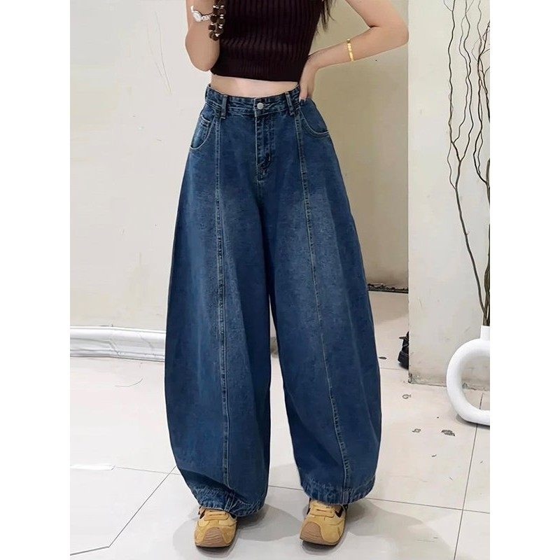 松弛感弯刀牛仔裤女秋新款2025梨型身材遮胯显瘦宽松慵懒风阔腿裤,淘宝优惠券,粉丝福利购,淘宝优惠卷
