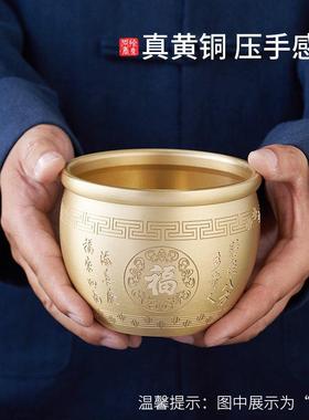 纯黄铜米缸百福缸玄关摆件家用全铜福缸乔迁前台店铺开业大号缸