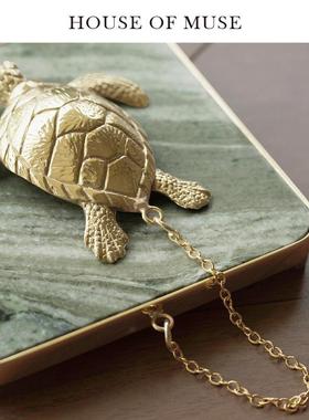 缪斯家 真黄铜！ 金龟 皇家绿大理石复古纸巾架客厅桌面装饰摆件