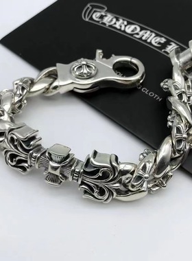 霸气十字架手链男潮欧美复古手链粗