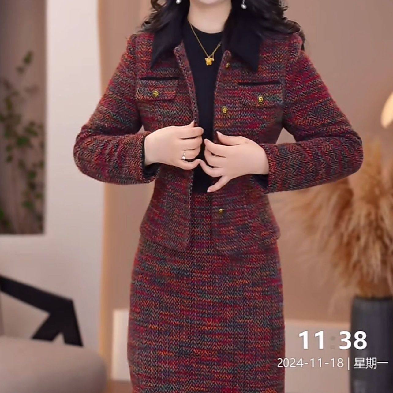 小香风半身裙两件套遮肉2025秋冬新款气质西装外套上衣显瘦套装女,淘宝优惠券,粉丝福利购,淘宝优惠卷