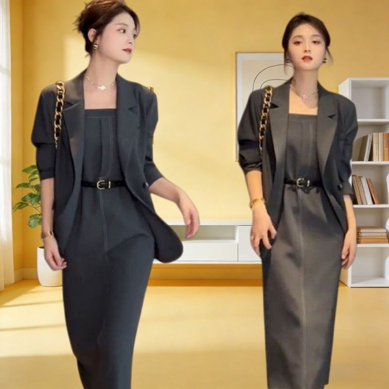 春秋新款大码女装百搭西装高级感西服收腰减龄吊带连衣裙子两件套,淘宝优惠券,粉丝福利购,淘宝优惠卷