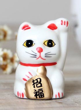 招财开运白色陶瓷招财猫摆件小礼品两款一套陶瓷工艺品礼物