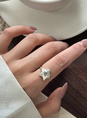 日本品质s925纯银星星简约开口戒指女小众设计感韩系冷淡风个性食