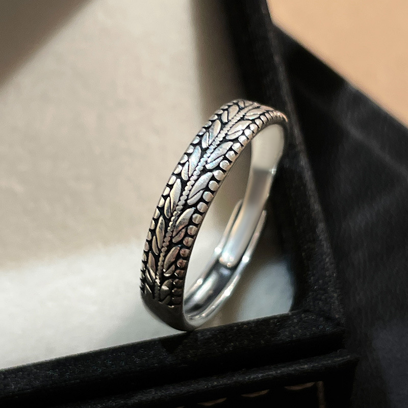 日本品质999纯银甜酷风麦穗戒指高级感复古开口指环女嘻哈个性食 - 图0