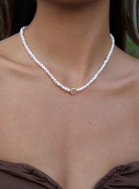 日本品质天然粉玉髓吊坠s925纯银淡水珍珠项链配饰女轻奢小众高级