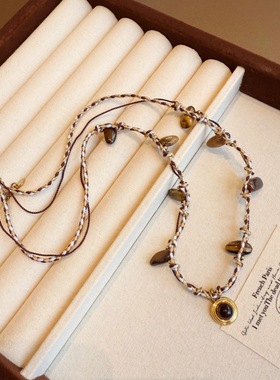 日本品质天然虎眼石编织项链复古美拉德配饰轻奢小众设计感百搭吊