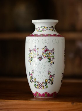 富玉 景德镇中式青花玲珑瓶子客厅摆件插花装饰品瓷器中国风花瓶