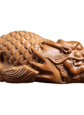 天然绿檀木实木雕刻龙鱼小摆件文玩手把件家居装饰品工艺品