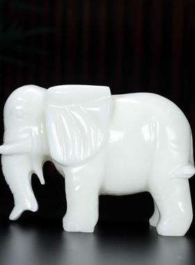白玉大象摆件一对天然玉石吸水吸财象客厅玄关酒柜装饰乔迁新居礼