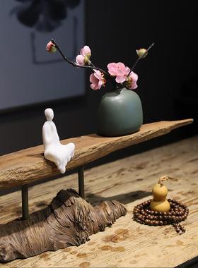 新中式禅意天然风化枯木家居摆件茶室酒店造景根艺博古架玄关装饰