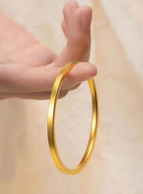 古法磨砂金包银四方拉丝闪砂手镯闭口实心筷子素圈手环送女友礼物