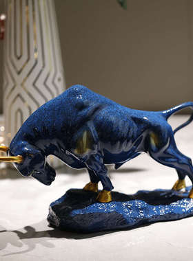 美式牛气冲天摆件办公室桌面客厅酒柜家居软装饰品华尔街牛招财