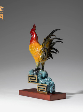 铜艺坊万事大吉公鸡铜摆件大红公鸡彩铜工艺品摆件办公室书房摆件