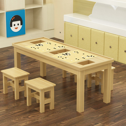 实木围棋桌中小学生带棋盒围棋培训桌学校辅导班课桌椅松木象棋桌 - 图1