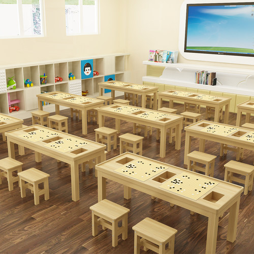 实木围棋桌中小学生带棋盒围棋培训桌学校辅导班课桌椅松木象棋桌 - 图0