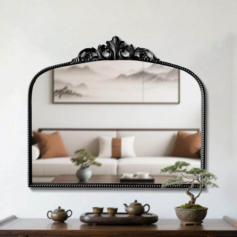 法式铁艺装饰镜简约欧式ins风家用卧室卫生间客厅拱形镜子网红镜 - 图0