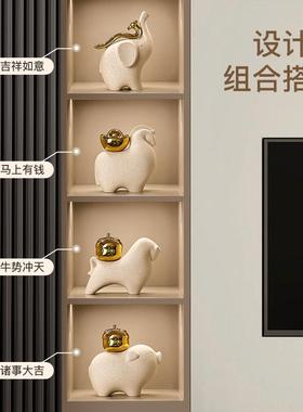新中式马上有钱摆件客厅玄关家居办公室装饰品新房子乔迁开业礼物