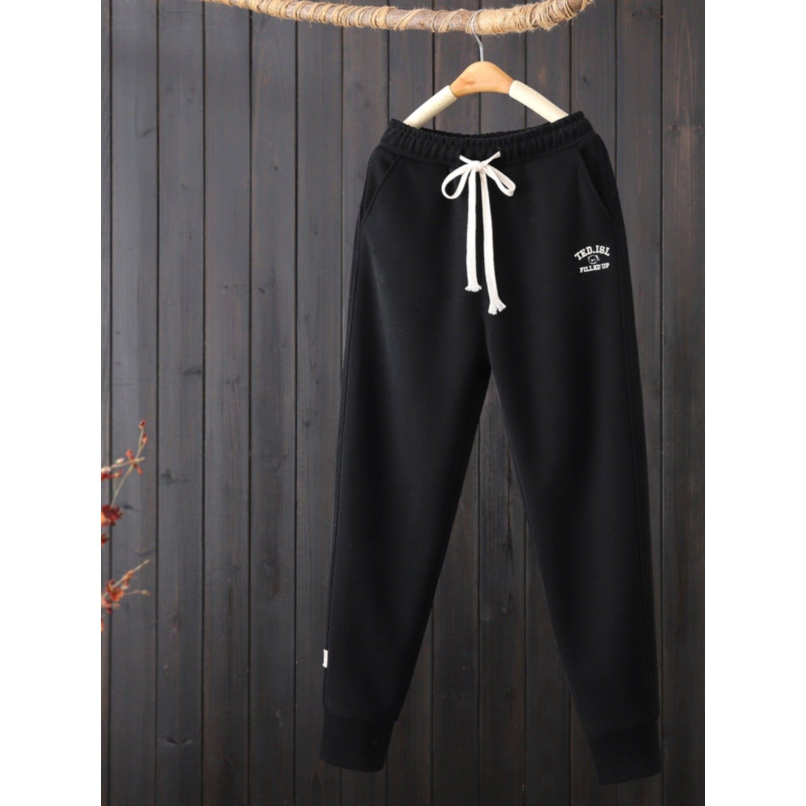 韩国米色加绒加厚卫裤女秋冬新款纯棉小个子显瘦九分休闲运动长裤,淘宝优惠券,粉丝福利购,淘宝优惠卷