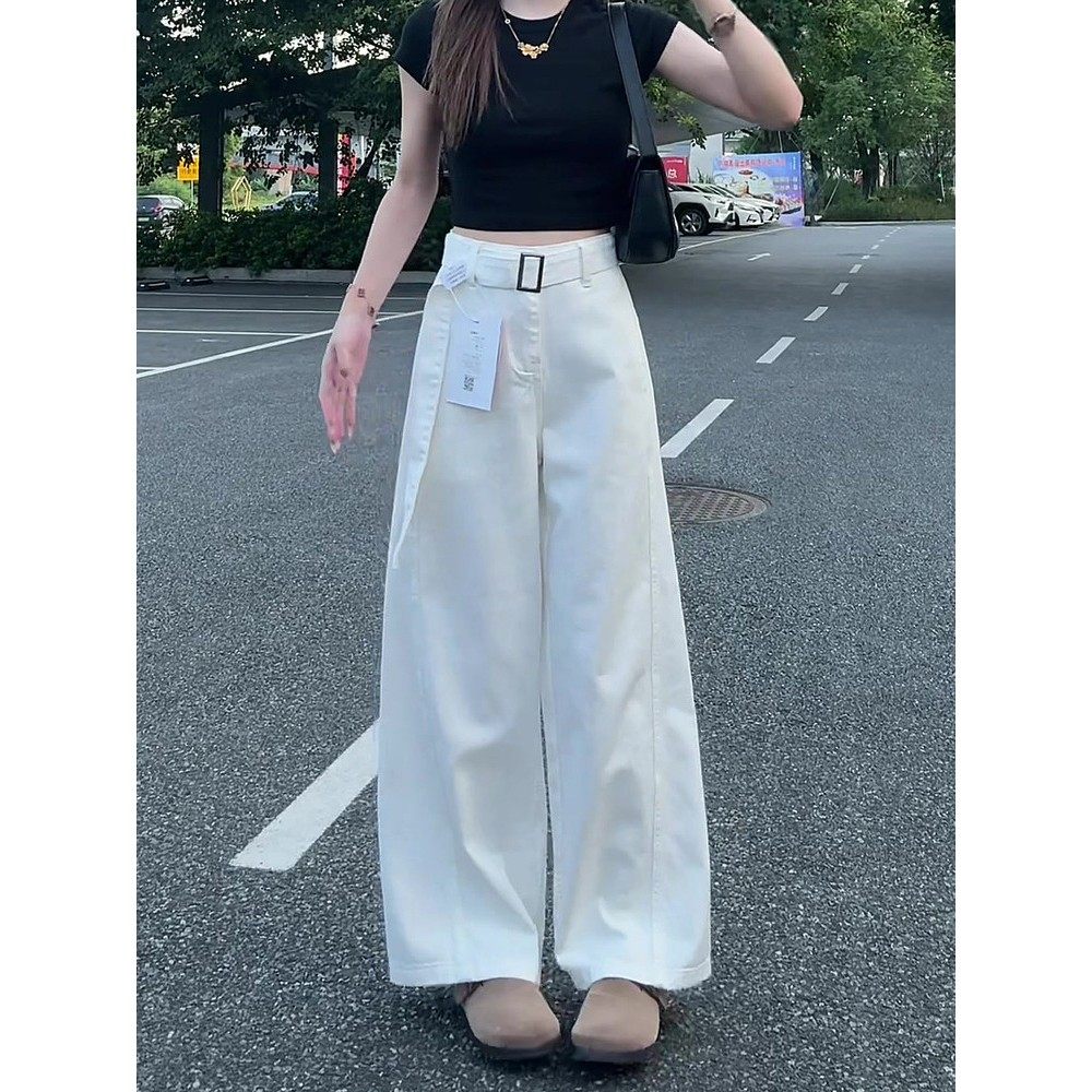 极简风白色阔腿牛仔裤女2025秋新款宽松休闲小个子高腰显瘦弯刀裤,淘宝优惠券,粉丝福利购,淘宝优惠卷