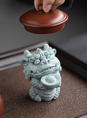 创意青砂石麒麟送宝鱼缸景观造景茶宠中式家居桌面动物摆件装饰品