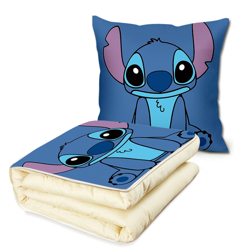 史迪仔抱枕两用被子汽车内卡通可爱冬季加厚多功能折叠小被子 - 图0