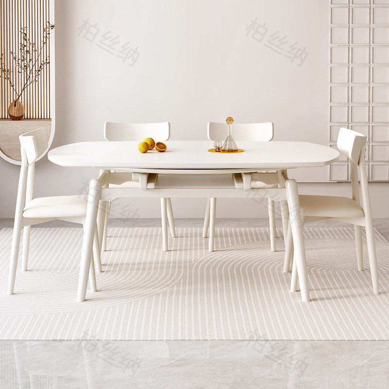 柏丝纳法式奶油风实木岩板餐桌家用伸缩饭桌可方圆两用餐桌椅组合,淘宝优惠券,粉丝福利购,淘宝优惠卷