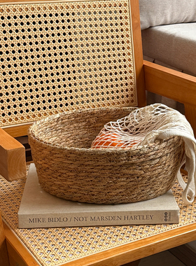 林与手工草编竹编衣服收纳筐水果篮客厅圆形编织水果盘零食馒头筐