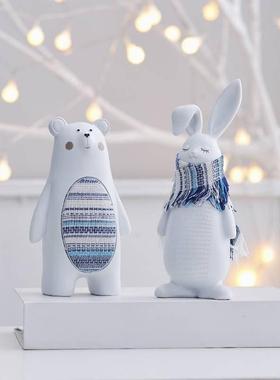 北欧ins卡通小兔子熊麋鹿摆件创意可爱治愈系家居装饰品儿童礼物