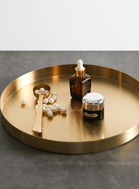 北欧ins风黄铜色圆形收纳盘 置物多用盘 首饰托盘桌面摆件