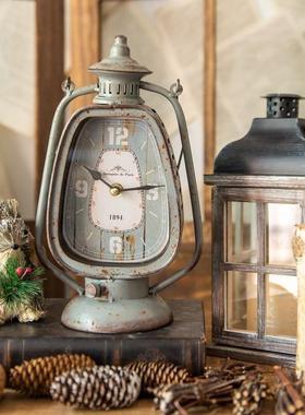 JK慕空间 北欧做旧铁艺提挂式钟表 阳台花园复古花架摆件装饰品