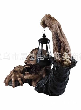跨境新款树脂摆件花园装饰品僵尸提灯万圣节恐怖雕W塑树脂工艺品