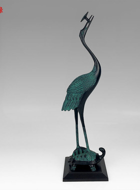 青铜摆件铜鹤摆件仙鹤摆件纯铜灵芝鹤H龟鹤延年客厅古玩仿古青铜