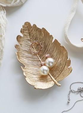 米诺 ins金色j金属树叶造型小托盘 首饰盘 耳环项链收纳盘 饰品盘