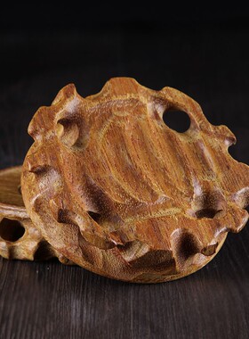 纯铜香炉托架实木底座圆形根雕佛龛花盆玉石工艺品家居木托盘摆件