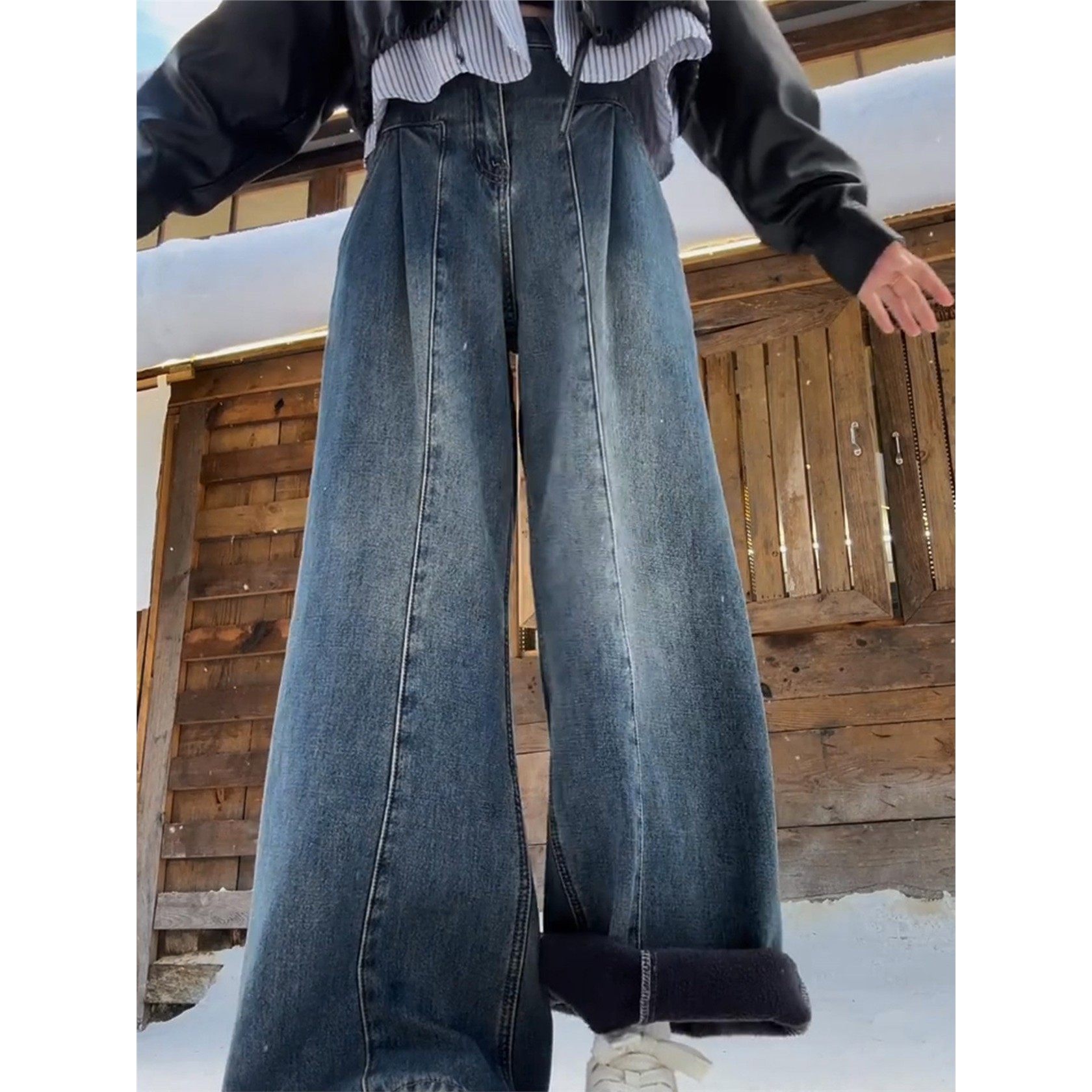 覆古加绒加厚牛仔裤女大码冬梨型身材bf慵懒风裤子胖mm宽松阔腿裤,淘宝优惠券,粉丝福利购,淘宝优惠卷