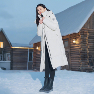 坦博尔新款羽绒服女长款过膝运动时尚加厚保暖可脱卸帽外套