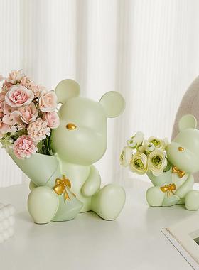 创意捧花暴力熊玄关装饰摆件轻奢高档家居客厅电视柜装饰乔迁礼品
