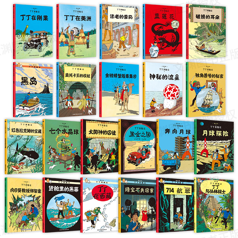 全套22册新版丁丁历险记大开本一年级二年级必读原版漫画故事绘本在刚果在西藏在美洲奔向月球探险全集本小人书大非英文16开不注音 - 图0