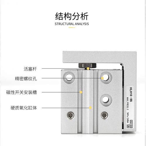 气动滑台气缸HLH6/10/16/20-5X10X15X20X25X50精密导轨侧轨型 - 图0