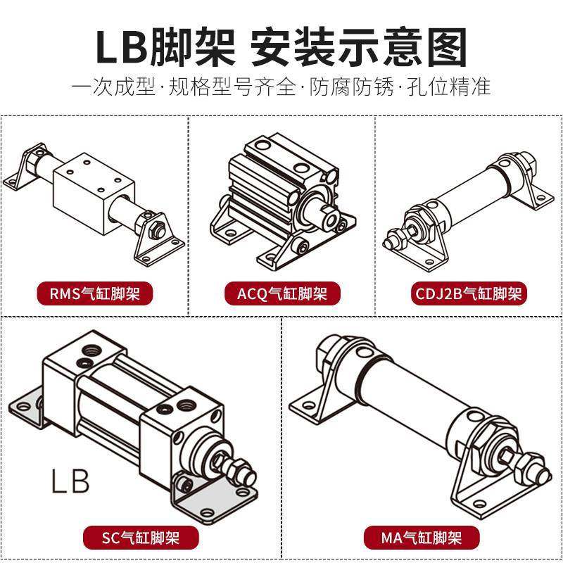 SC标准气缸RMS无杆MAL迷你气缸脚架附件CDJ2B支架LB固定底座16/20 - 图1
