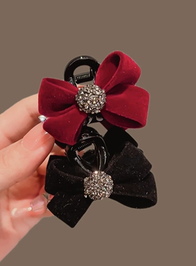 蝴蝶结小抓夹发饰小号红色植绒碎发刘海夹秋冬新款精致鲨鱼夹头饰
