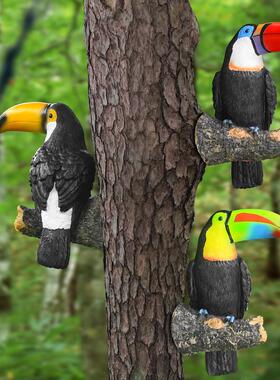 庭院花园布置假鸟彷真大嘴鸟阳台鹦鹉摆件动物树挂田园风装饰挂饰