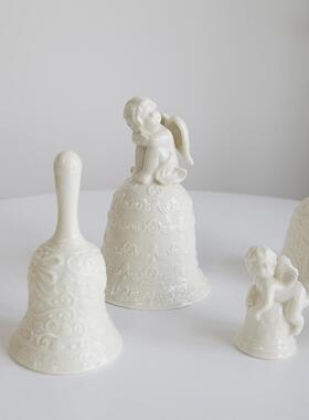 胖兔美家欧单重工陶瓷铃铛纯手工立体花奶油色餐桌圣诞装饰摆件