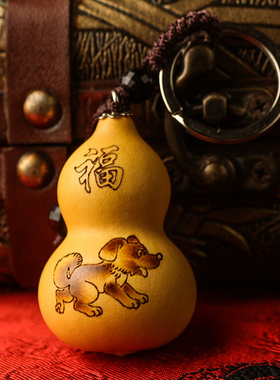 葫芦钥匙扣天然文玩手把件手z捻烙画烫画十二生肖属相车挂件随身
