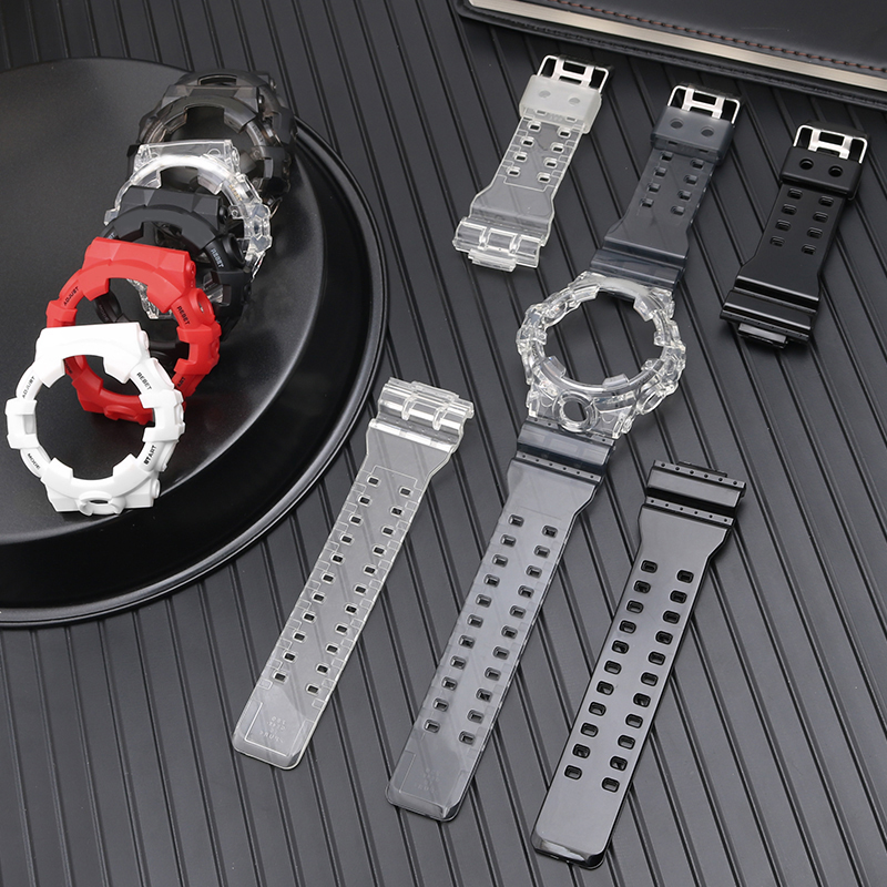 适配卡西欧冰韧树脂表带5522GA-700SK 710 735替换黑武士透明表壳 - 图0