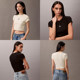 CK Ladies Hot Girl ບ່າຂວາ embroidered Round Neck ເສື້ອທີເຊີດແຂນສັ້ນ