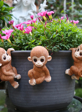 创意挂盆小e猴子仿真小动物摆件户外庭院盆景装饰品小摆件园艺摆