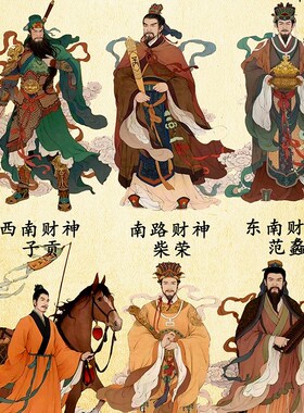 九路财神画像挂画赵公q明王亥陶朱公范蠡柴荣比干客厅玄关装饰壁